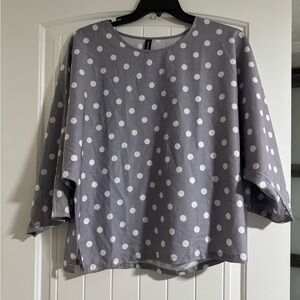 Just Fab Medium Cotton Big Sleeve Polka Dot Gray Women's Top